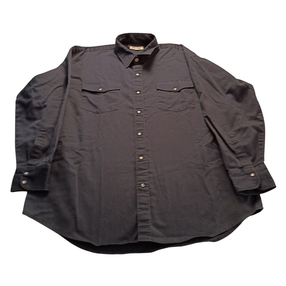 Mark's Button Down Men's Work Shirt Pearl Snap Pockets XL Navy Blue Casual